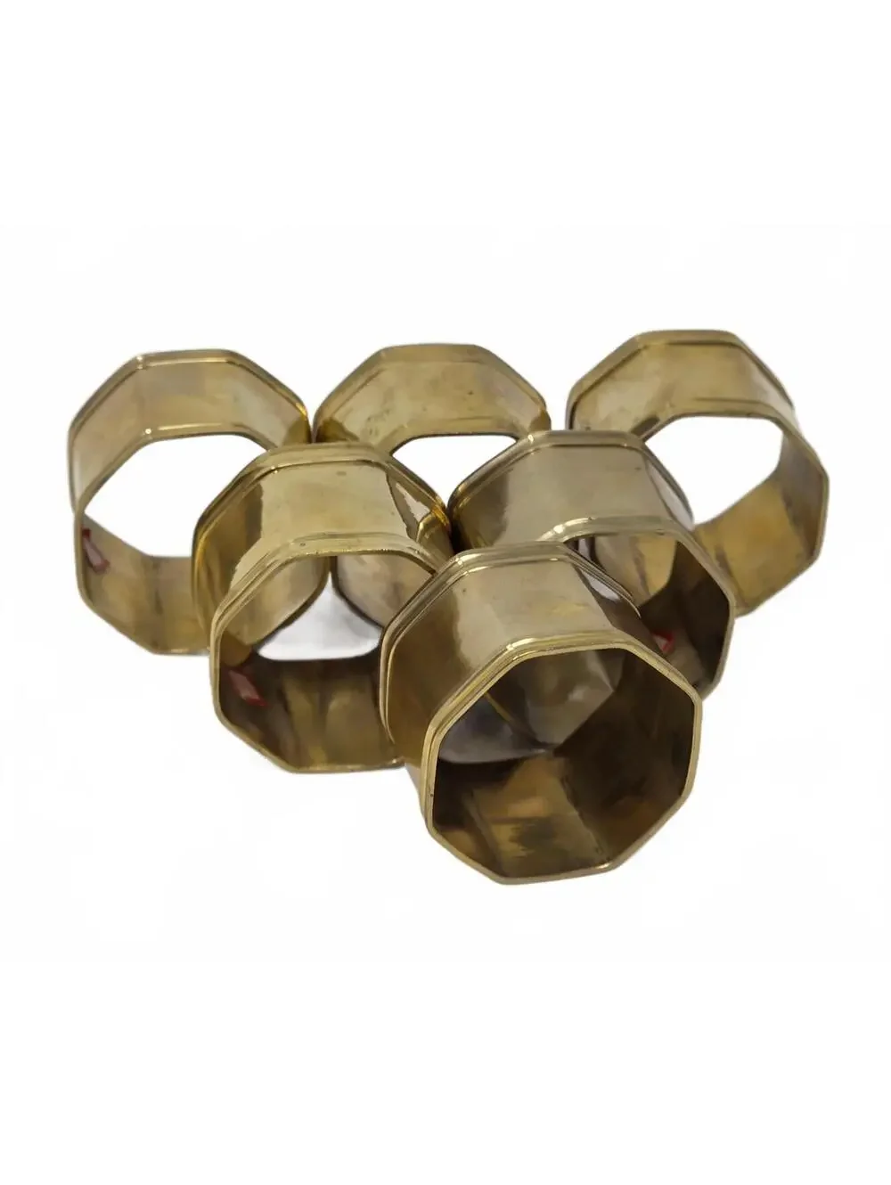 Vintage Brass Octagonal Napkin Rings Set of 6 Made in India